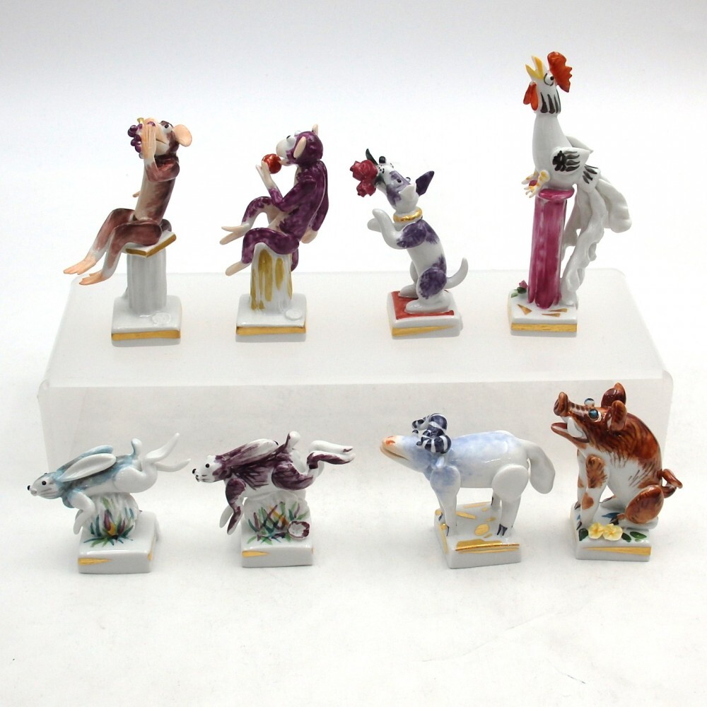 1円? Meissen マイセン 干支 卯 未 申 酉 戌 亥 ペーター?シュトラング 手びねり人形 フィギュリン 計8點 箱付 y19-3635551【Y商品】