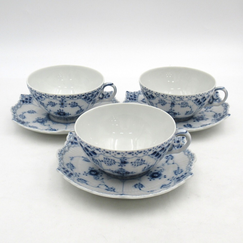 1円? ロイヤルコペンハーゲン ブルーフルーテッド フルレース カップ&ソーサー 3客 計6點 y191-3711778【Y商品】