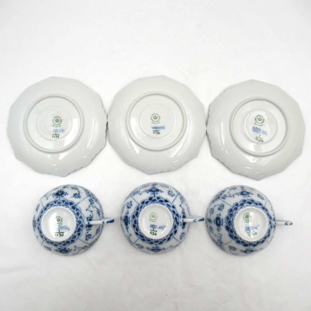 1円? ロイヤルコペンハーゲン ブルーフルーテッド フルレース カップ&ソーサー 3客 計6點 y191-3711778【Y商品】
