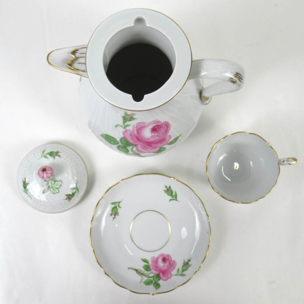 1円? Meissen マイセン ピンクローズ カップ/ソーサー/ポット 計(jì)3點(diǎn) y85-3607534【Y商品】