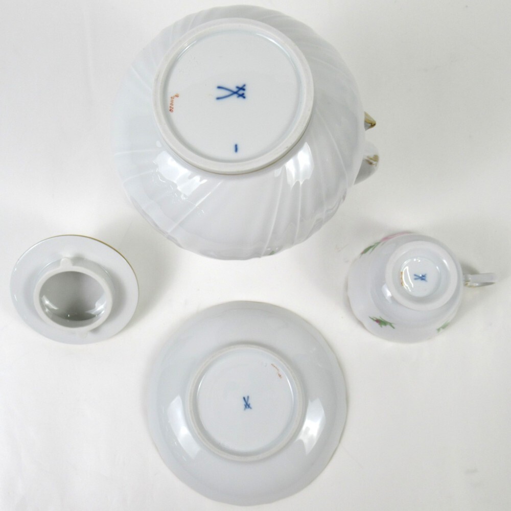 1円? Meissen マイセン ピンクローズ カップ/ソーサー/ポット 計(jì)3點(diǎn) y85-3607534【Y商品】