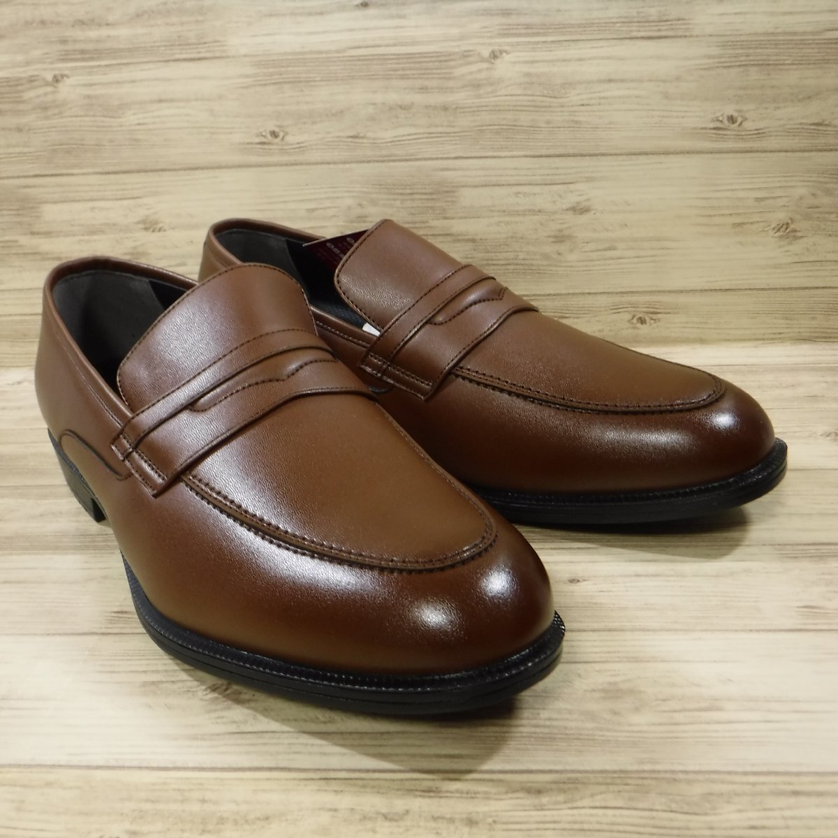 KK138 マドラス madras el greco 新品 茶 軽量 コインローファー型スリッポン 撥水ストレッチ 防滑 ビジネスシューズ 25.0 4E 幅広 3658_画像2