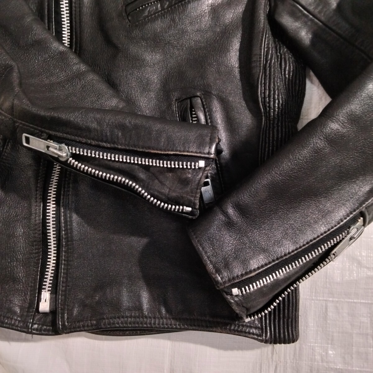 ベルスタッフ Belstaff　レザー　ライダース　ジャケット black leather 40 ダブル　斜zip ロンジャン　茶芯 黒　カウハイド　革ジャン　