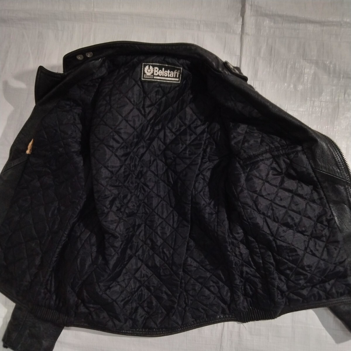 ベルスタッフ Belstaff　レザー　ライダース　ジャケット black leather 40 ダブル　斜zip ロンジャン　茶芯 黒　カウハイド　革ジャン　