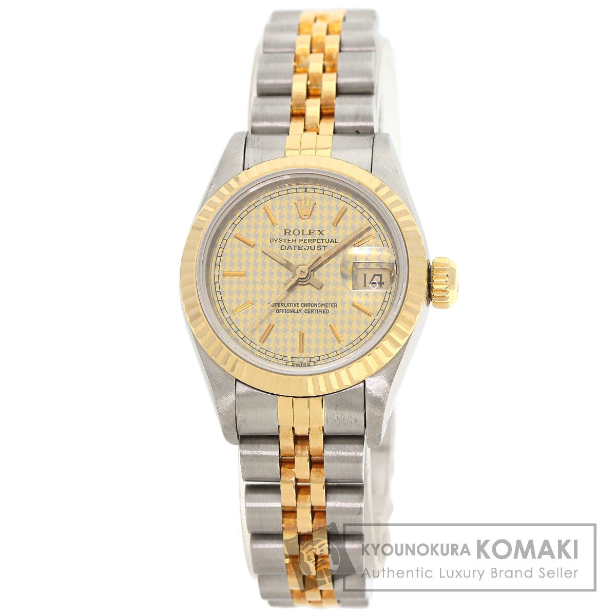 ROLEX ロレックス 69173 デイトジャスト 千鳥格子 ハウンドトゥース 腕時計 ステンレススチール SSxK18YG レディース 中古