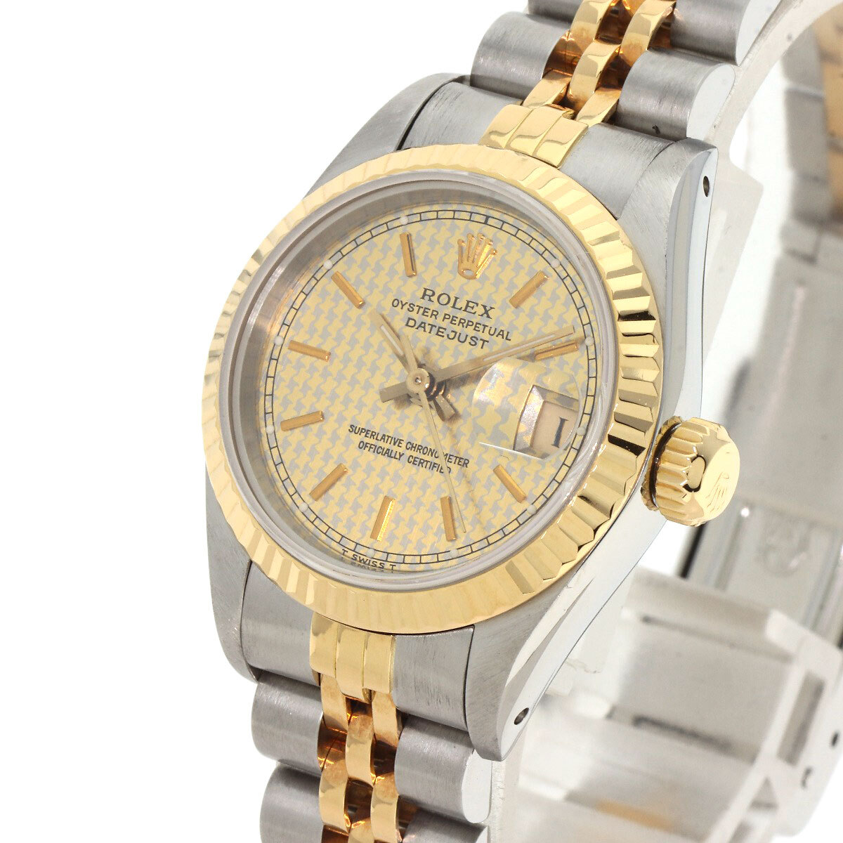 ROLEX ロレックス 69173 デイトジャスト 千鳥格子 ハウンドトゥース 腕時計 ステンレススチール SSxK18YG レディース 中古