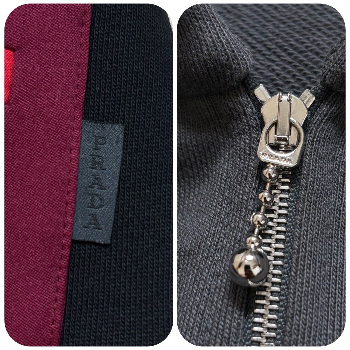 極美品/XL相當(dāng)★ プラダ PRADA ジップ パーカー ジャケット フーディー スウェット ブルゾン 大きいサイズ コットン 高級感 グレー メンズ