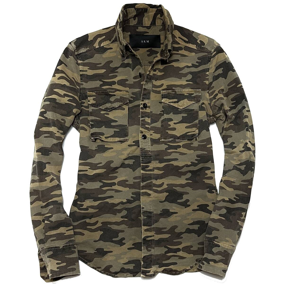 定価2.9萬 AKM STRETCH ARMY CAMO B.D SHIRTS Lサイズ ストレッチアーミーカモフラボタンダウンシャツ　wjk　ジュンハシモト