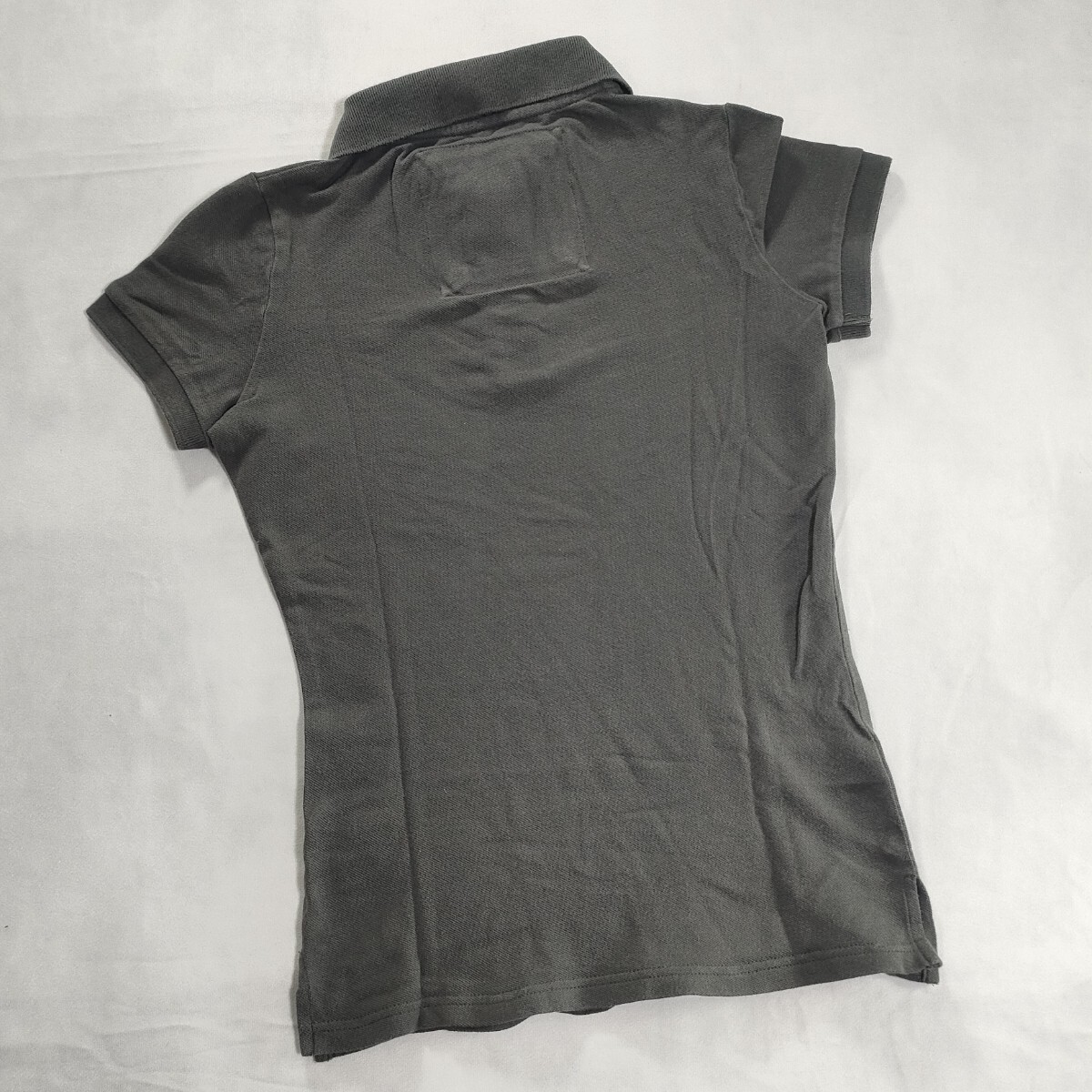 Abercrombie & Fitch アバクロンビーアンドフィッチ ヴィンテージテイスト 半袖ポロシャツ レディース グレー S ムース刺繍ロゴ 綿混