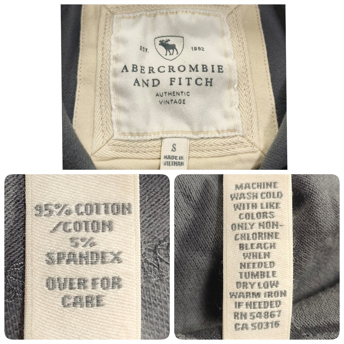 Abercrombie & Fitch アバクロンビーアンドフィッチ ヴィンテージテイスト 半袖ポロシャツ レディース グレー S ムース刺繍ロゴ 綿混