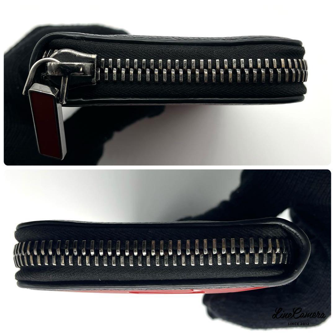 極美品/付屬品完備●Christian Louboutin ルブタン メンズ 長財布 ラウンドファスナー パネトーネ ラバー スニーカーズソール 黒×赤 牛革