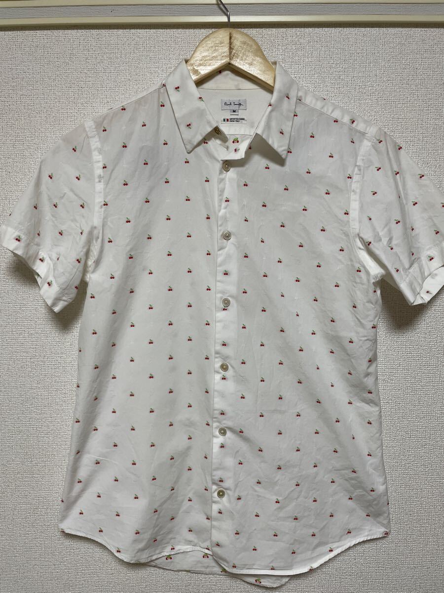 【美品】Paul Smith ポールスミス 半袖シャツ M チェリー柄 ホワイト系 半袖