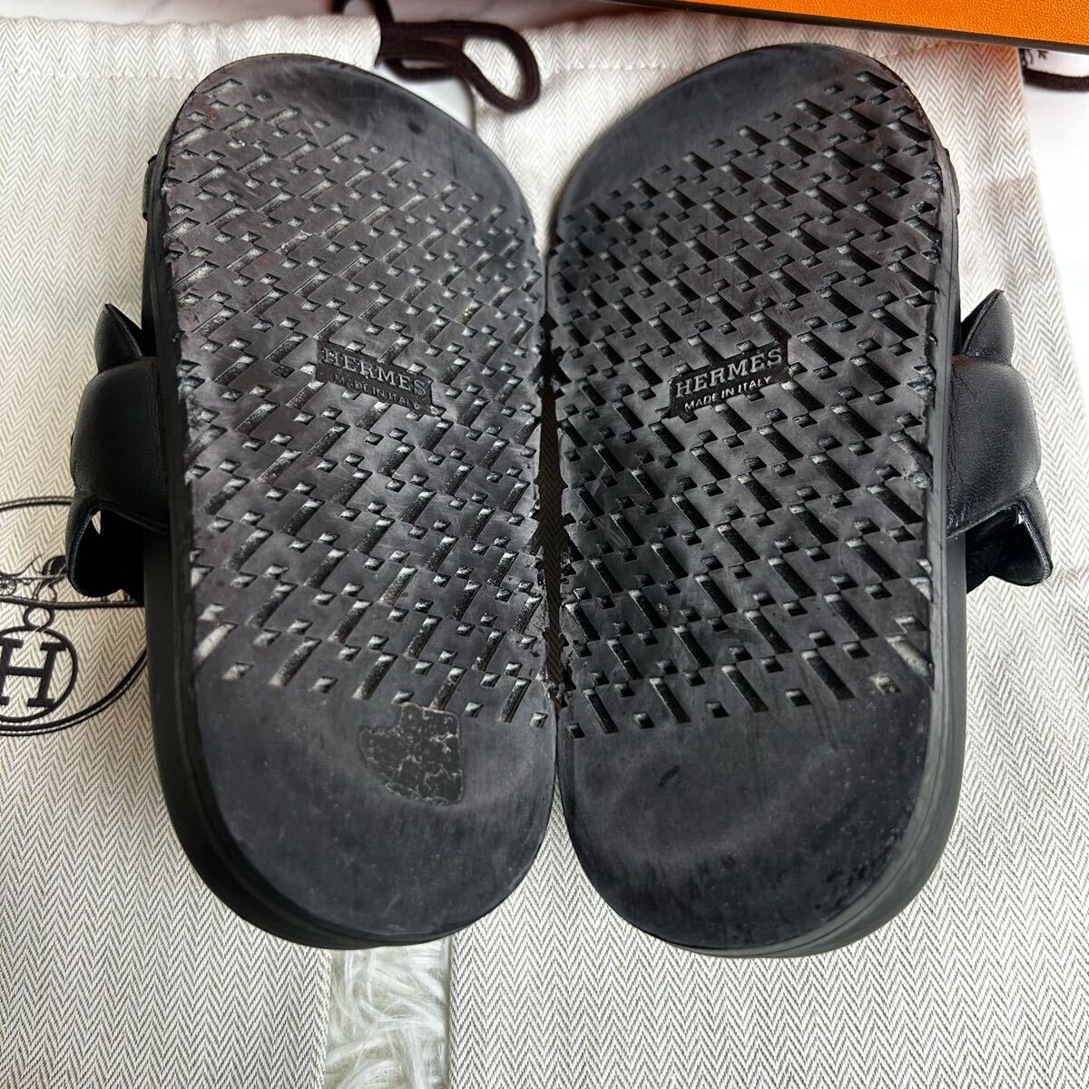 エルメス レザー サンダル 35 レディース ブラック×ホワイト