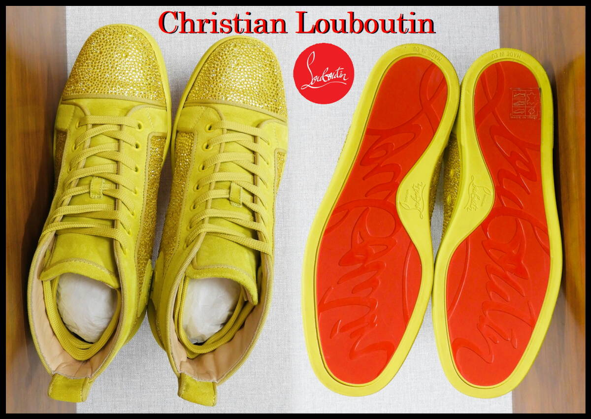 レアカラー Christian Louboutin ルイスストラス クリスチャンルブタン イエロー 黃色 オールスワロ 40 男女兼用 クリスタル スニーカー