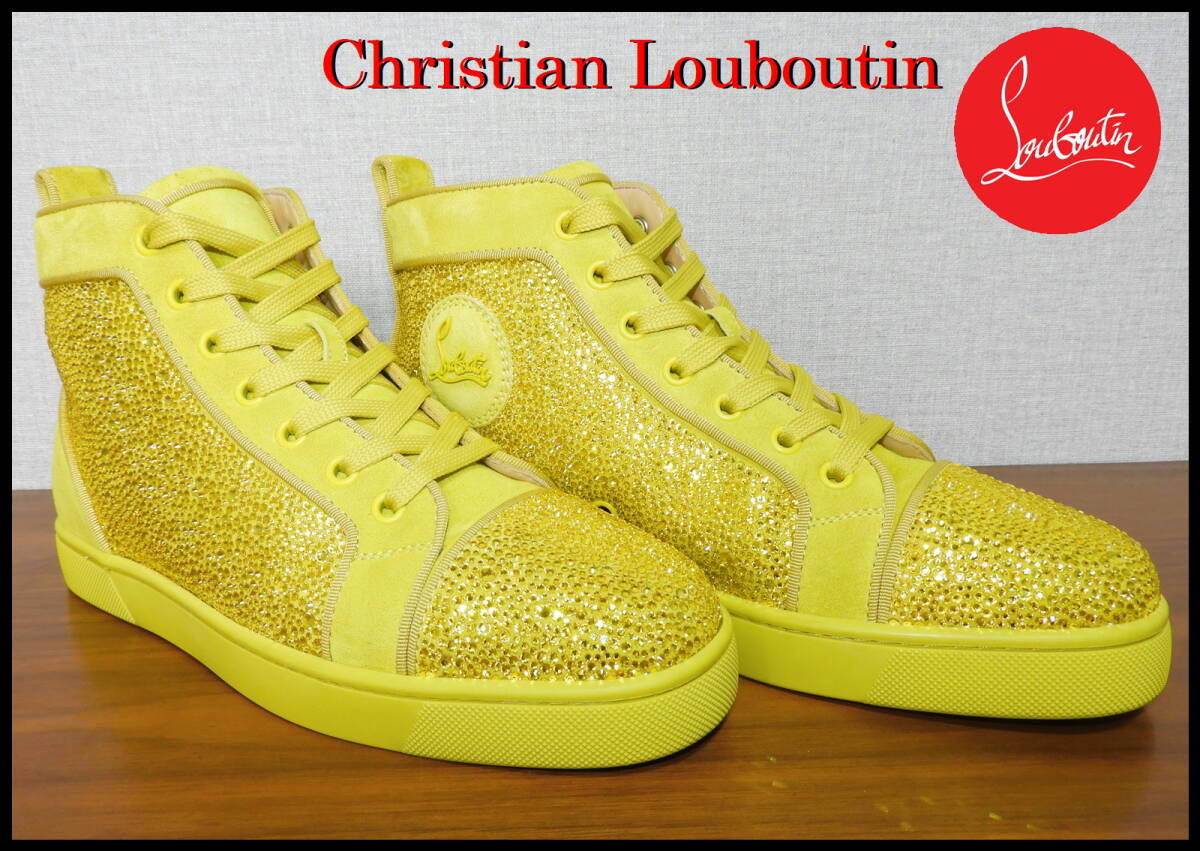 レアカラー Christian Louboutin ルイスストラス クリスチャンルブタン イエロー 黃色 オールスワロ 40 男女兼用 クリスタル スニーカー