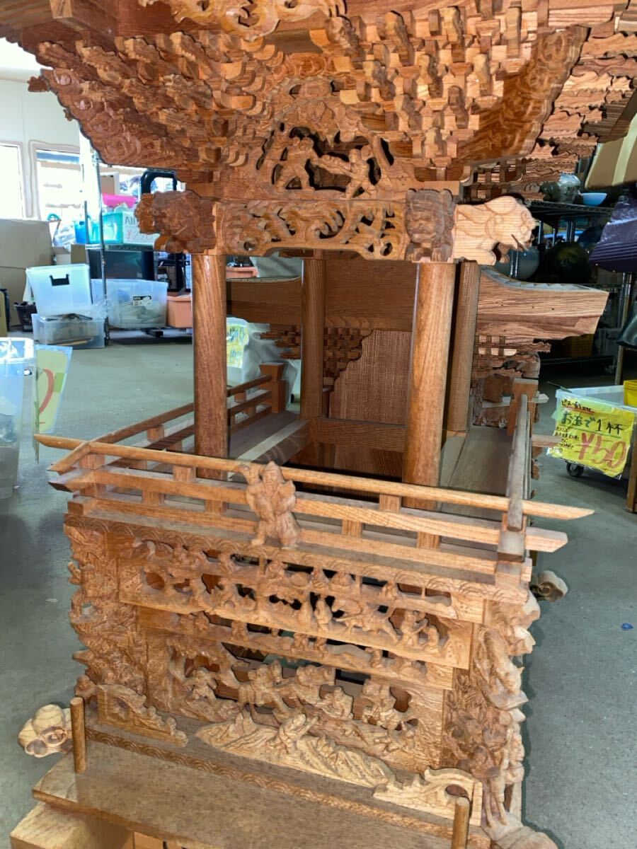 ミニだんじり 縦横高さ90cm×90cm×53cm 彫刻品 工芸品 木彫り