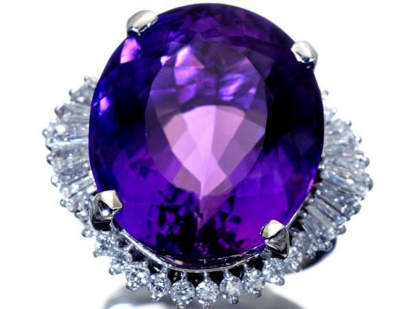 【ジュエリー極】鑑付 極上の色合い！超大粒極上天然アメジスト30.52ct＆極上ダイヤ1.43ct 超高級(jí)Pt900リング h7390iil【送料無料】