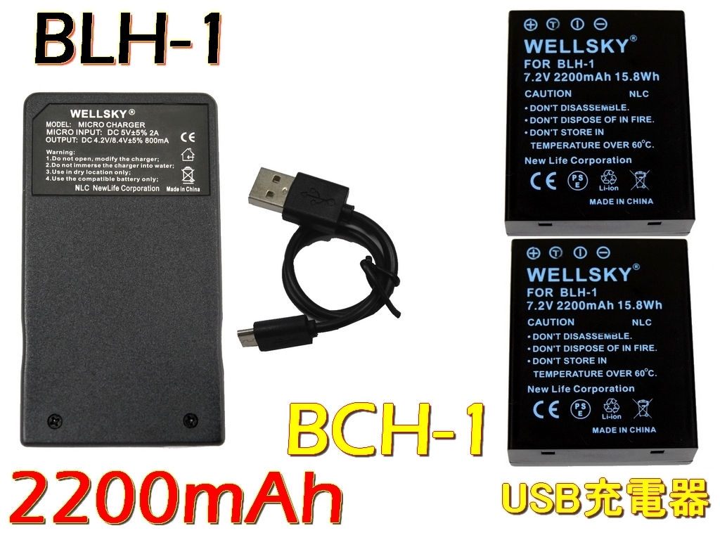BLH-1 [新品] 互換バッテリー 2個(gè) + BCH-1 Type-C USB 超軽量 急速互換充電器 バッテリーチャージャー1個(gè) Olympus OM-D E-M1 X
