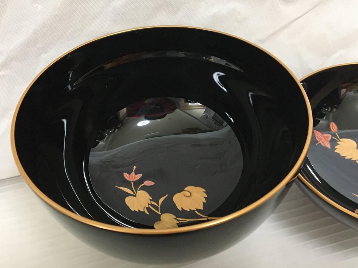 未使用】輪島塗 輪島屋本店謹製 絵変わり草花蒔絵 吸物椀 5客 汁