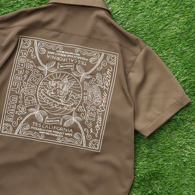 新品 Mサイズ エンドレスサマー バンダナ 刺繍 半袖 貓目ボタン ワークシャツ オリーブ The Endless Summer TES CALIFORNIA BANDANA SHIRT