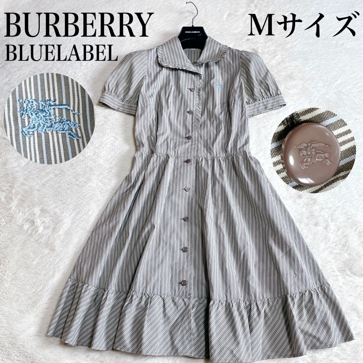 BURBERRY BLUE LABEL ストライプ 半袖ワンピース 36 BURBERRY BLUE LABEL ストライプ シャツワンピース 半袖36