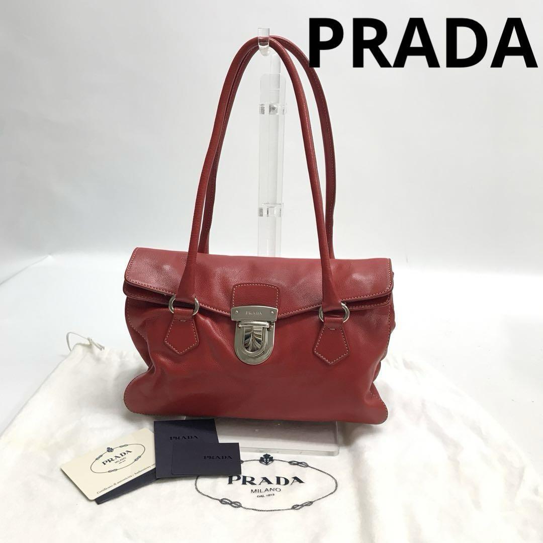 ☆美品☆PRADA レザー ハンドバッグ BUFALO EASY 三角ロゴ 赤 美品 PRADA レザー ハンドバッグ BUFALO EASY 三角ロゴ 赤