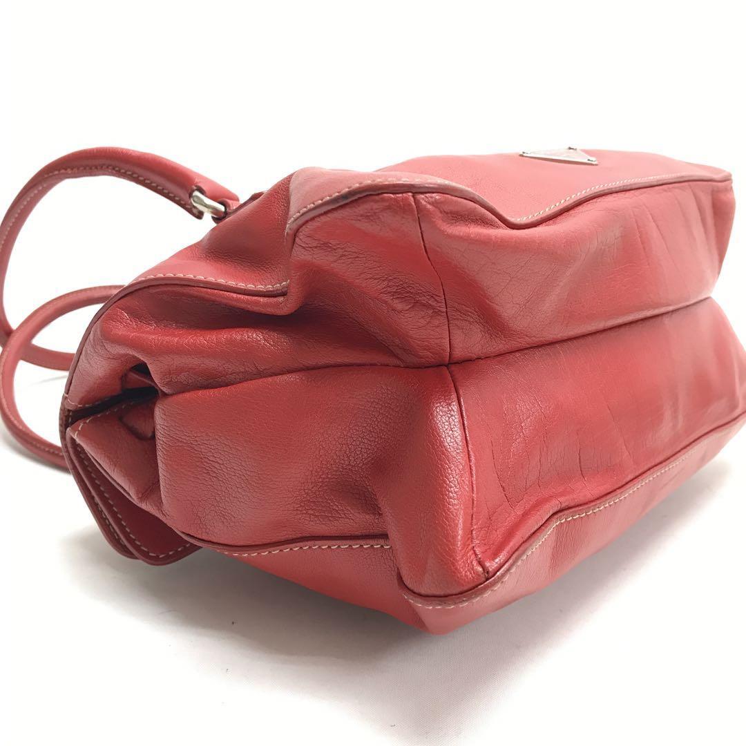 ☆美品☆PRADA レザー ハンドバッグ BUFALO EASY 三角ロゴ 赤 美品 PRADA レザー ハンドバッグ BUFALO EASY 三角ロゴ 赤