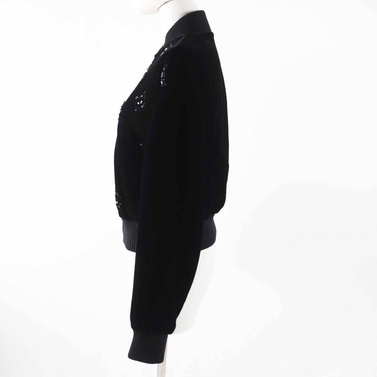 極美品◎MIUMIU ミュウミュウ ML553 ベルベット キャット ビジュー裝飾 ボンバージャケット ブラック 40 イタリア制 正規(guī)品 レディース