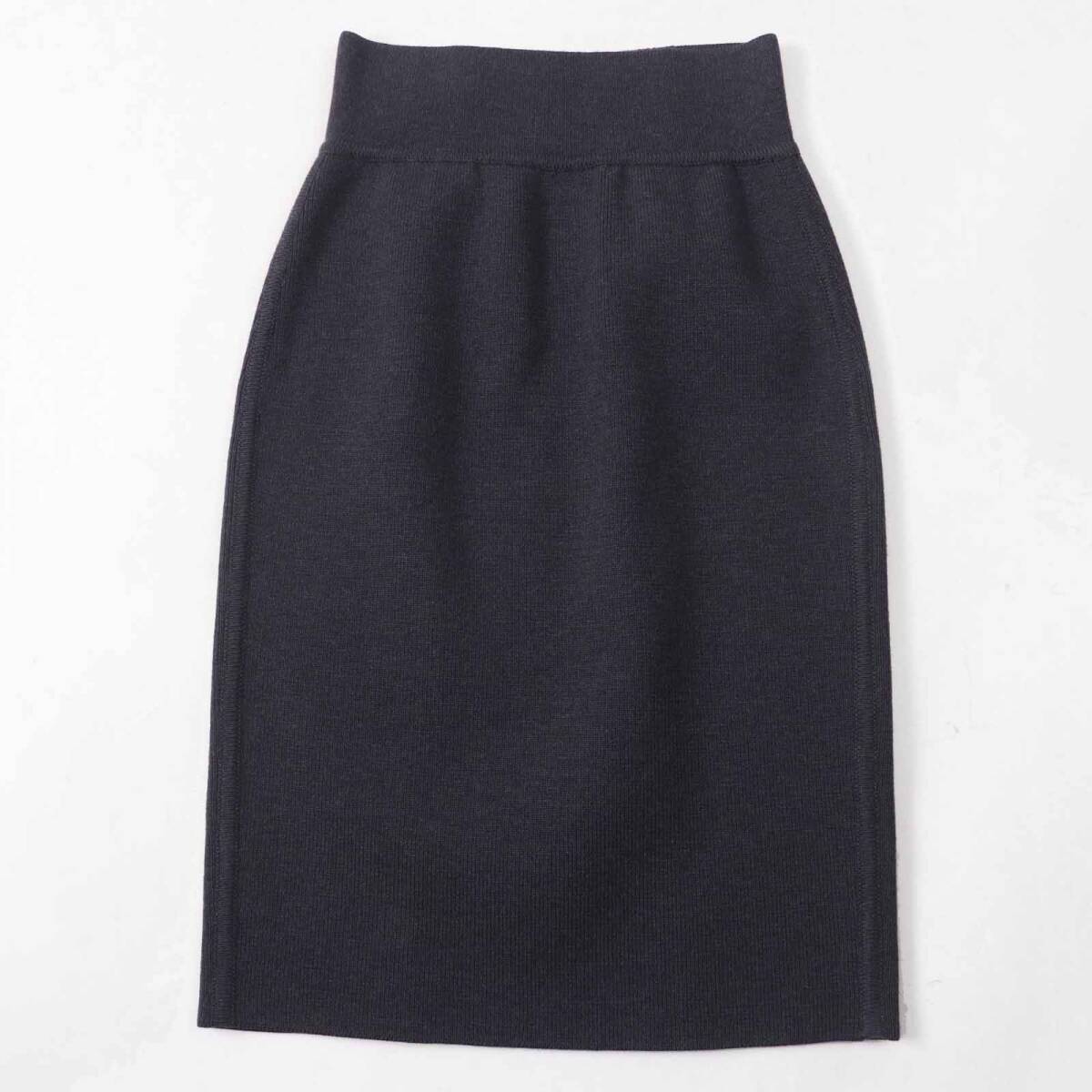 極美品◎HERMES エルメス ウール Hモチーフ リブニット タイトスカート チャコールグレー系 34 イタリア制 正規(guī)品 レディース