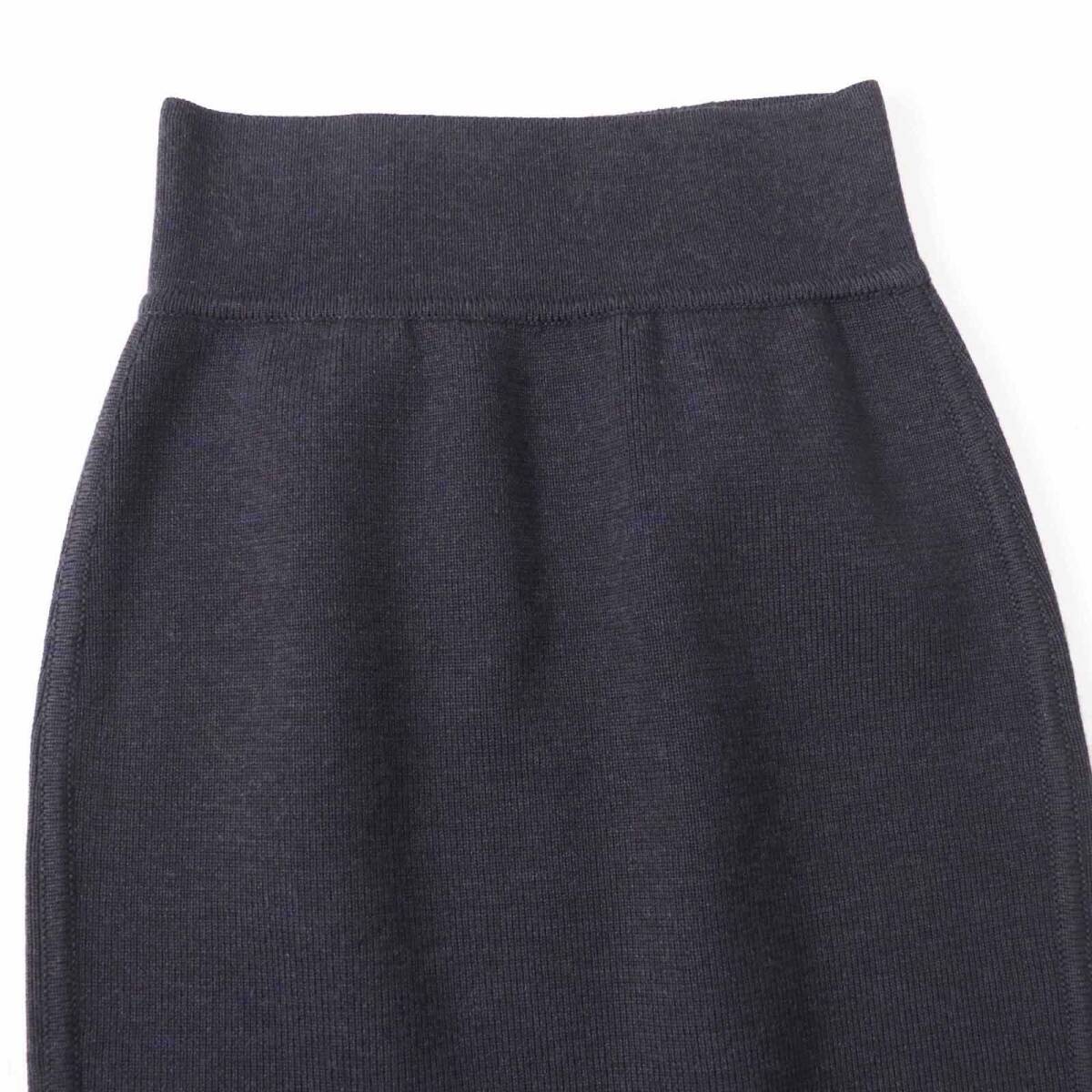 極美品◎HERMES エルメス ウール Hモチーフ リブニット タイトスカート チャコールグレー系 34 イタリア制 正規(guī)品 レディース