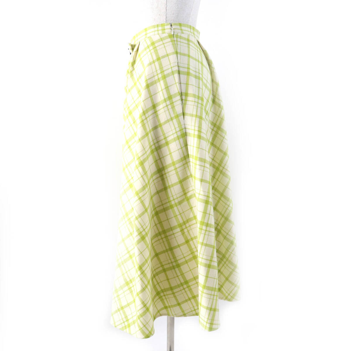 極美品△Christian Dior クリスチャンディオール 21AW 141J46A1342 ロゴバックル チェック柄 フレアスカート 42 正規(guī)品 ランウェイ著