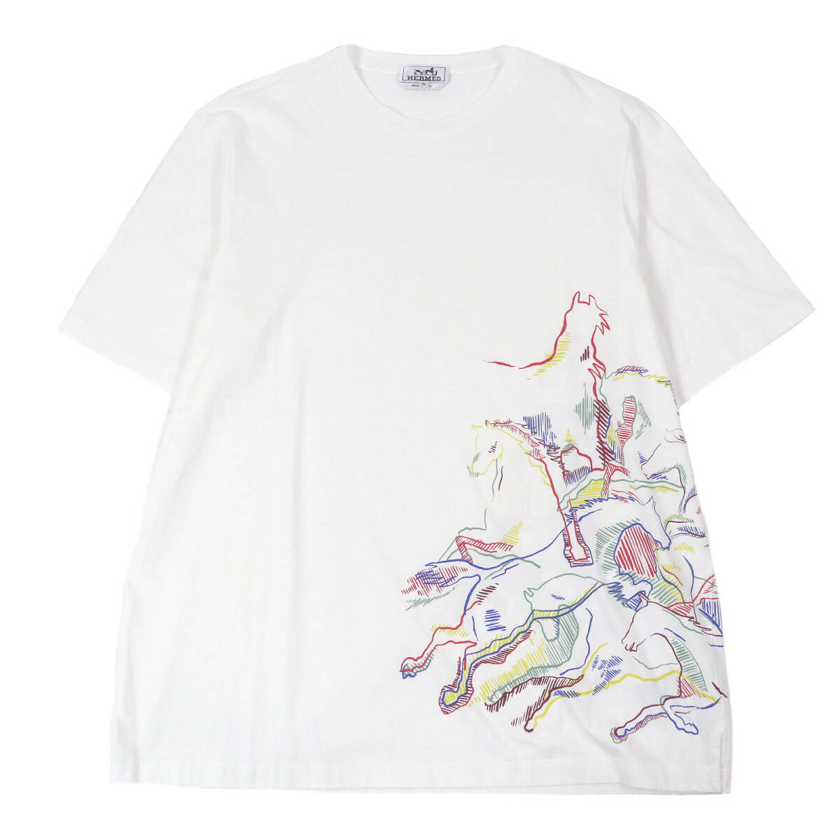 極美品□HERMES エルメス 22SS カルヴァガード コットン100％ ホース総柄 クルーネック カットソー 半袖Ｔシャツ 白 XL 伊制 正規(guī)品