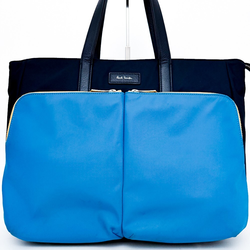 1円■超美品■入手困難色■Paul Smith ポールスミス キャンバス トートバッグ ビジネス 大容量 A4 メンズ レディース ブルー マルチカラー