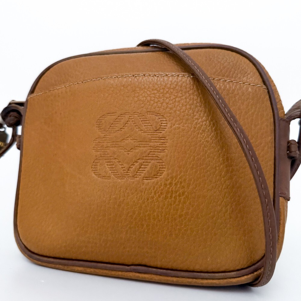 1円■入手困難色■超希少デザイン■LOEWE ロエべ アナグラム 型押し ショルダーバッグ ビジネス メンズ レディース レザー ベージュ