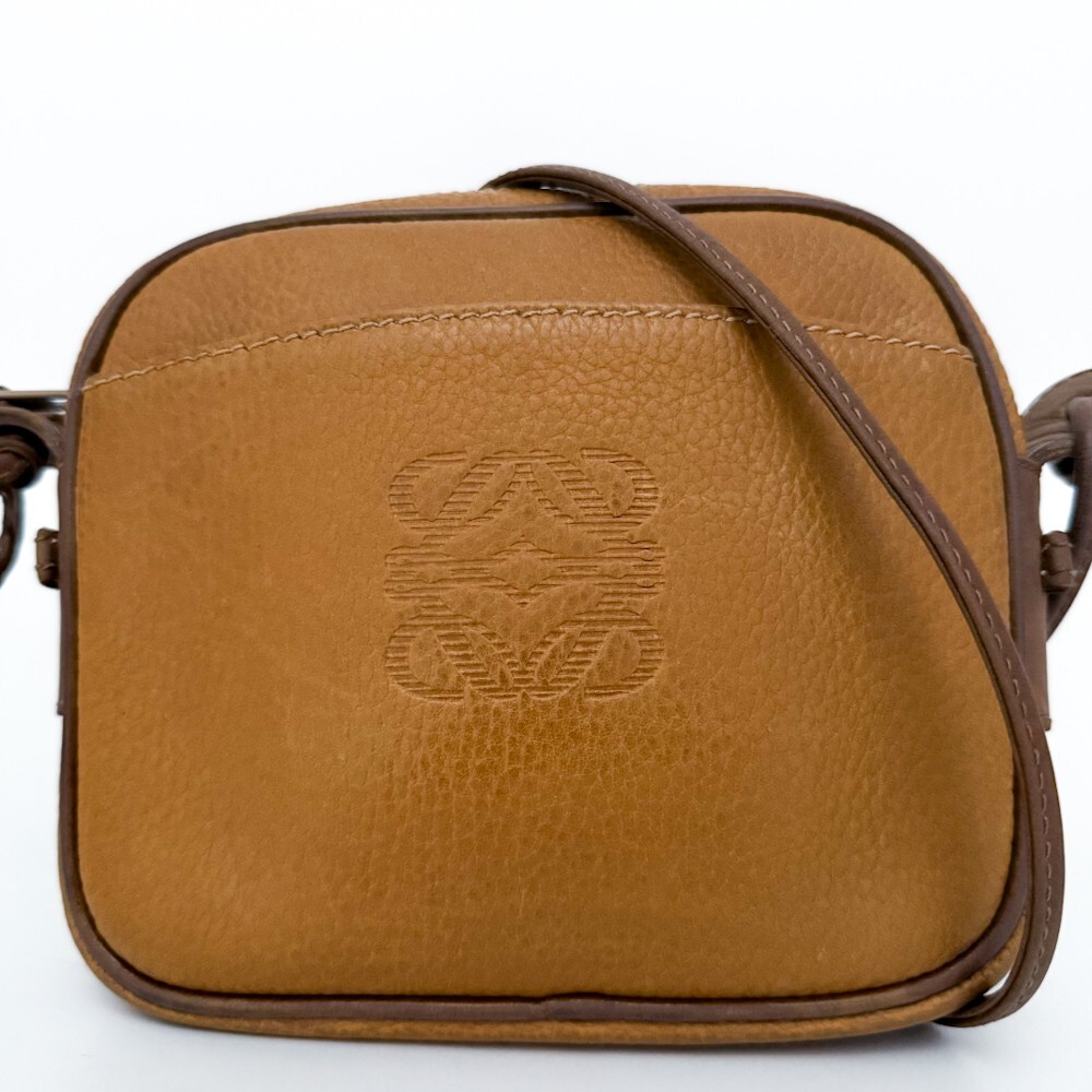 1円■入手困難色■超希少デザイン■LOEWE ロエべ アナグラム 型押し ショルダーバッグ ビジネス メンズ レディース レザー ベージュ