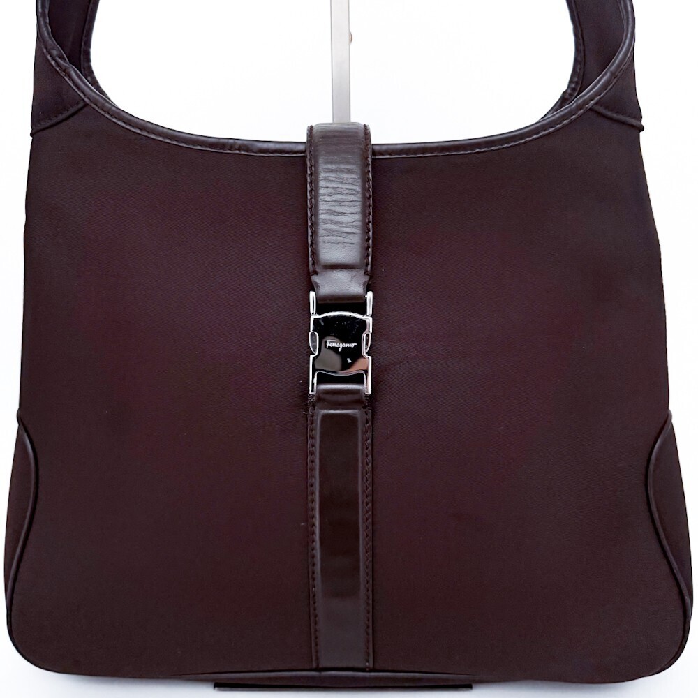 1円■超美品■超希少デザイン■Salvatore Ferragamo フェラガモ ワンショルダーバッグ ホーボー ビジネス メンズ レディース ブラウン