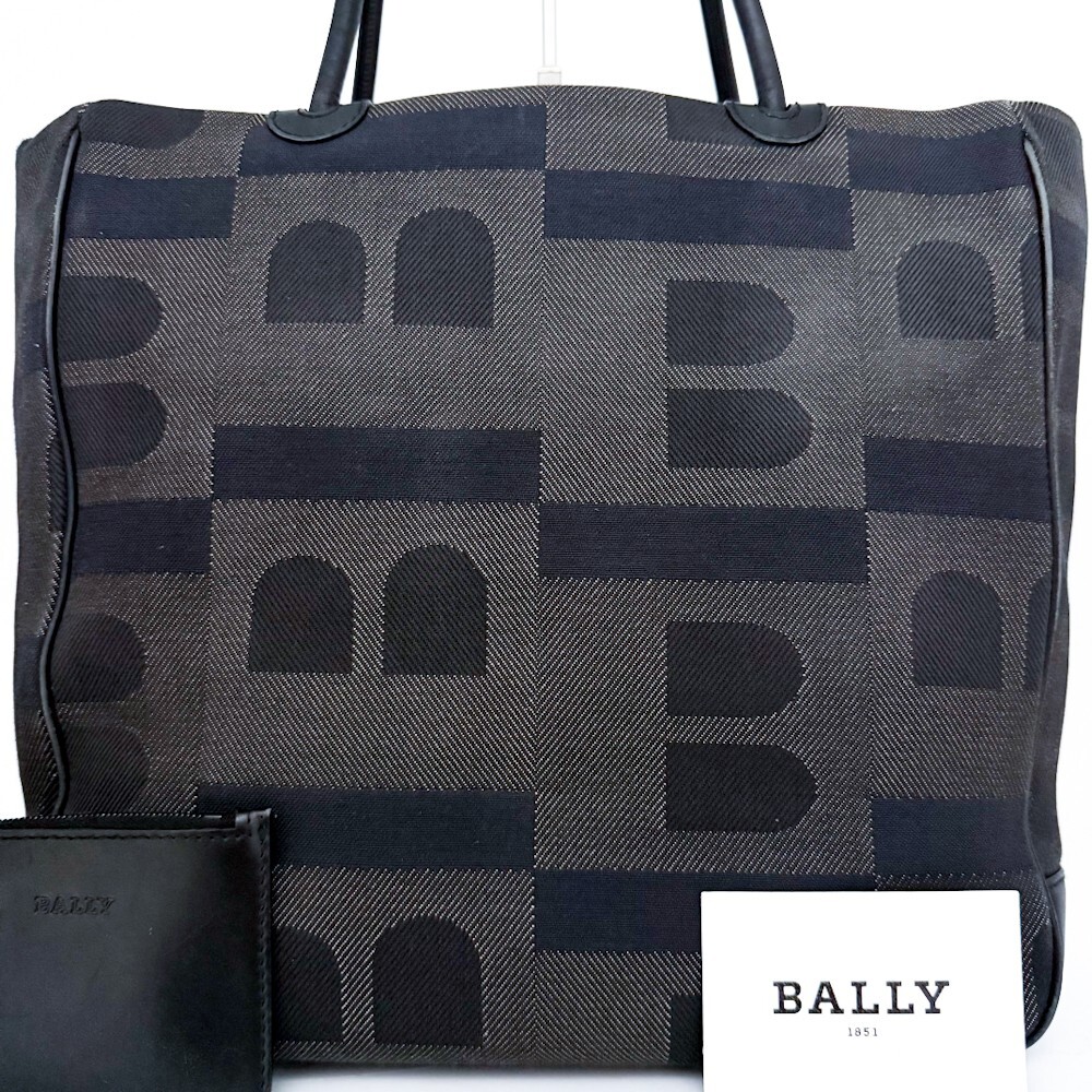 1円□超美品□BALLY バリー ポーチ付き キャンバス 総柄 トート