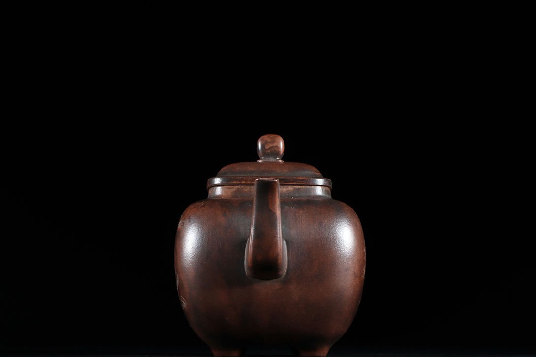 【25%OFF】 □観心・時代旧蔵□C5775『時代朱泥』詩文刻絵鳴遠四方紫砂壺 在 施釉陶
