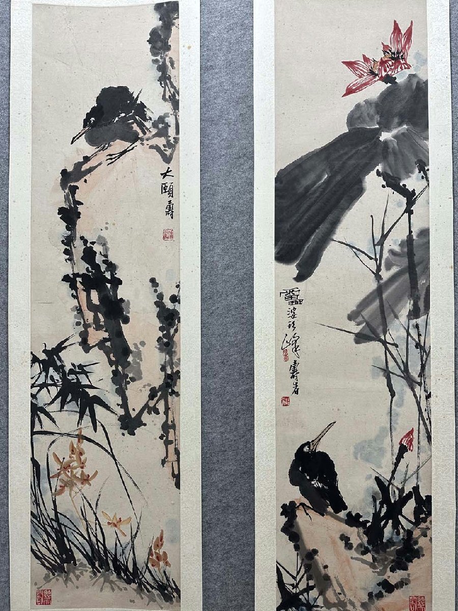 Amazon.co.jp: 青澤古美術G199中国古書道 沈銓 花鳥図 絹本