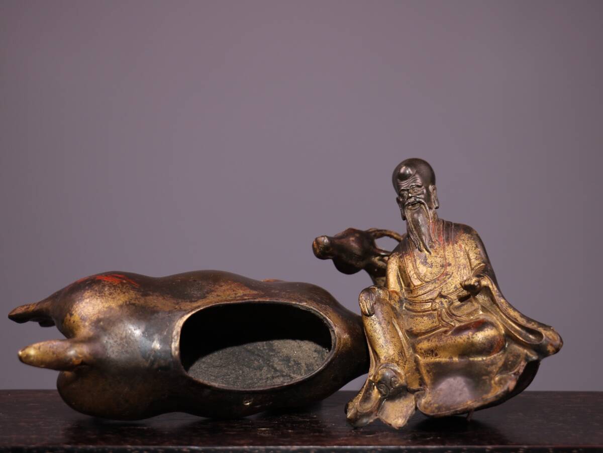 ▽鴻▽ 銅製 泥金 朱砂 寿星熏香炉 置物 賞物 古賞物 中国