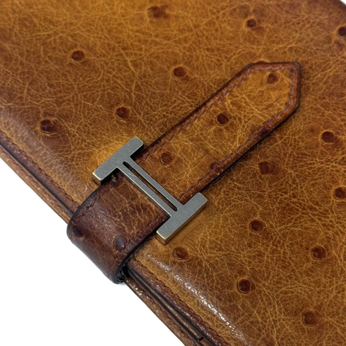 HERMES エルメス ベアンスフレ ブラウン オーストリッチ 長(zhǎng)財(cái)布 メンズ 【中古】 12505K227