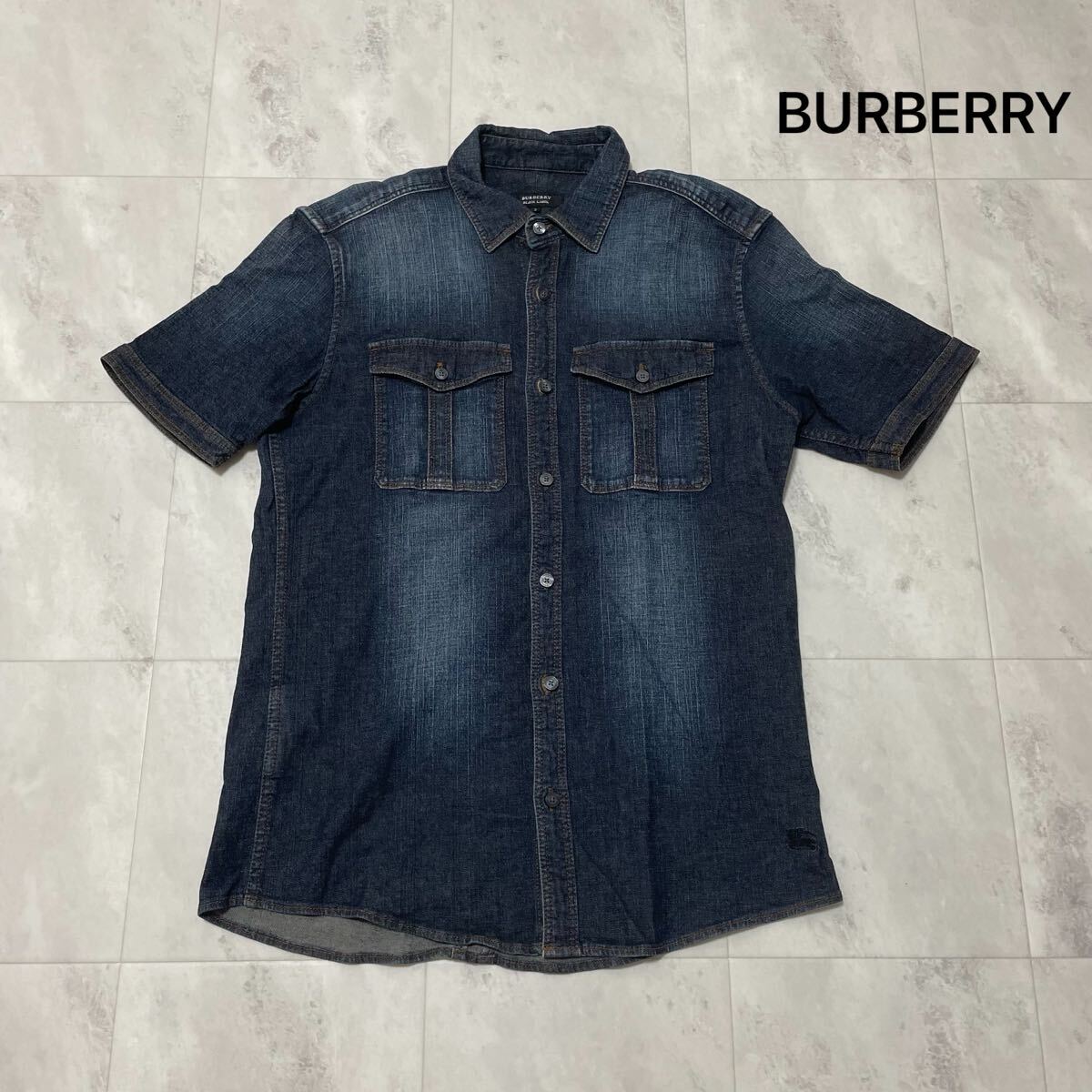 BURBERRY バーバリー BLACK LABEL 半袖 デニムシャツ カジュアル 三陽商會 インディゴ レディース サイズ2(M相當) 玉SS3494