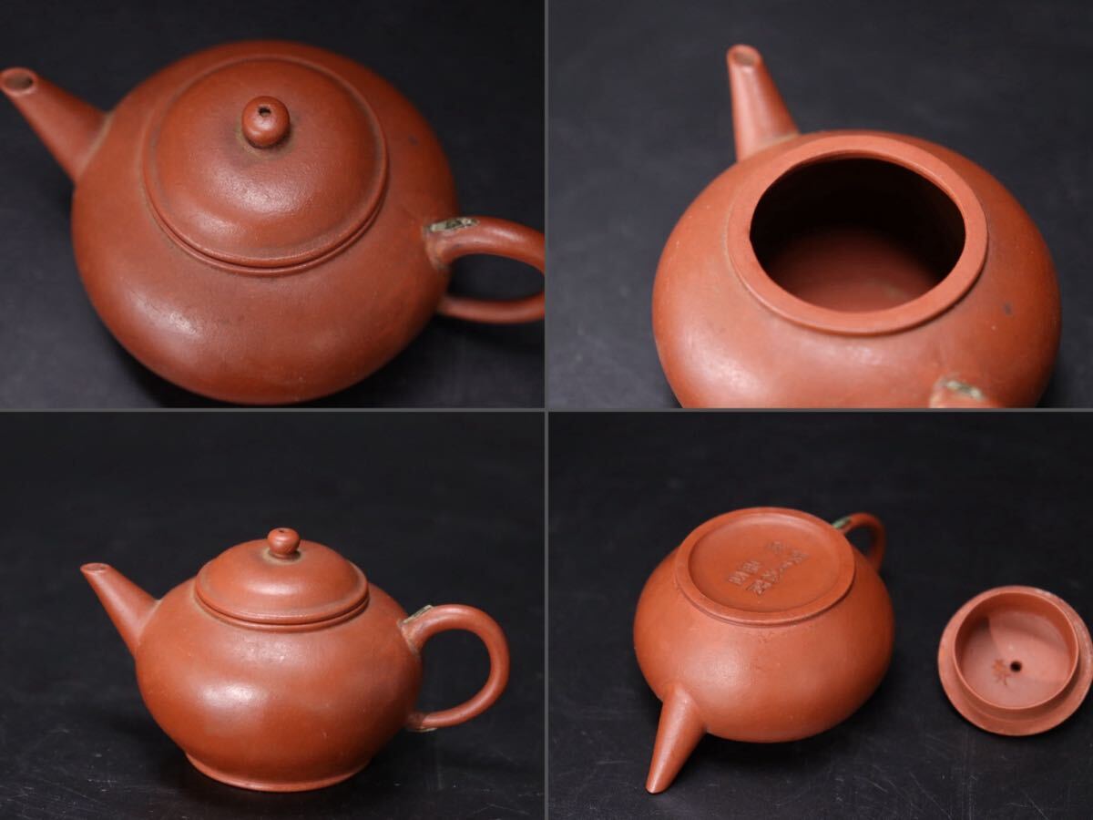 秋月松聞照　孟臣　水平　款　朱泥　紫砂　急須　/　中国美術　紫泥　煎茶道具　茶壺　茶壷　孟臣壺　.B189