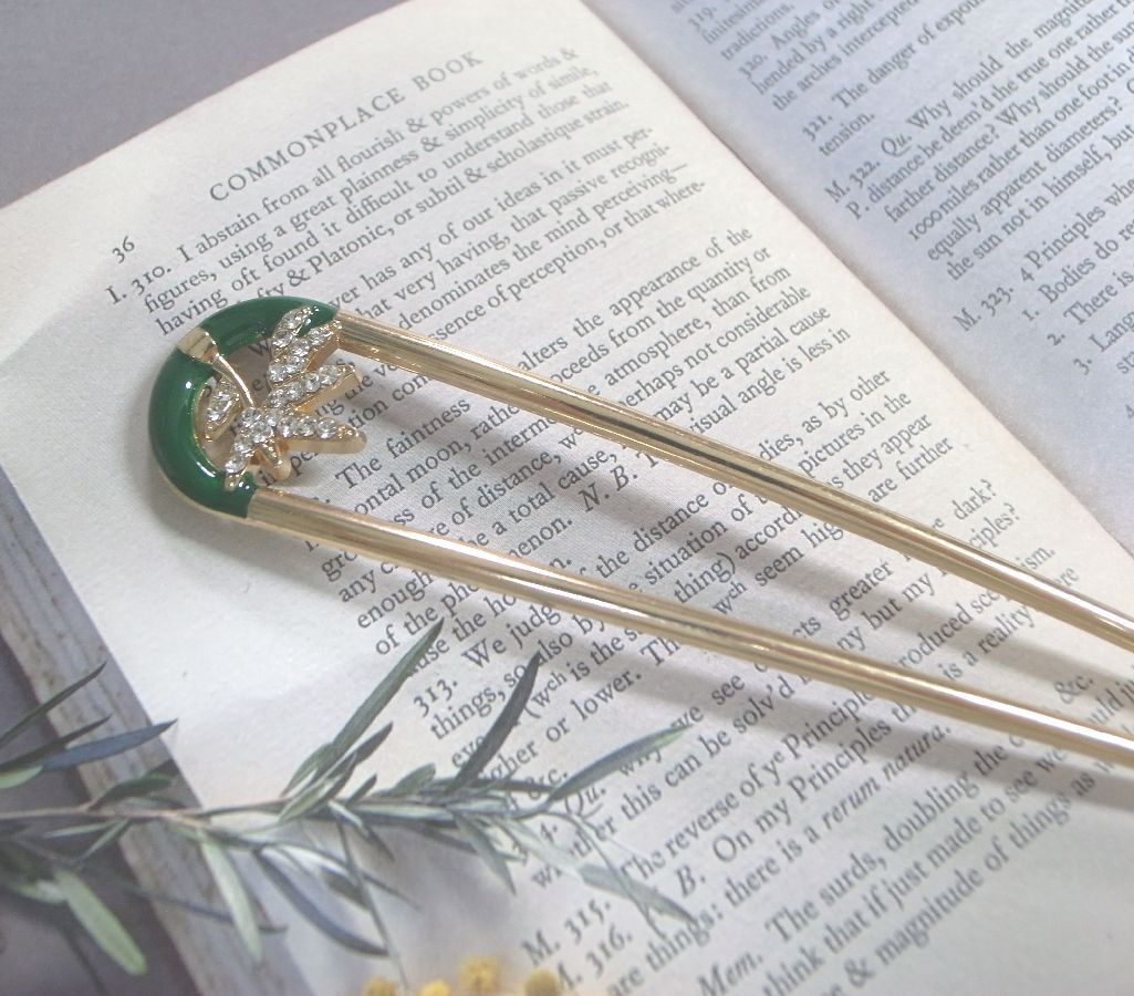 LEAF CLUB ♪簪 かんざし U字コーム コーム ヘアアクセ 笹の葉 笹 竹 葉 葉っぱ グリーン/緑 ゴールド/金_画像3