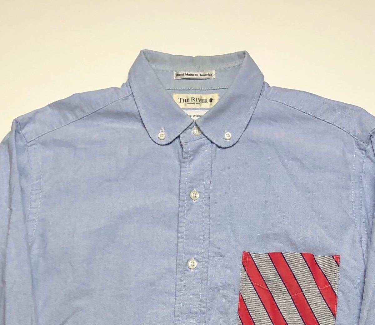 USA制 THE RIVER×Gambert Custom Shirt ザ リバー×ギャンバートカスタムシャツ ボタンダウンシャツ 青 2サイズ ラウンドカラー