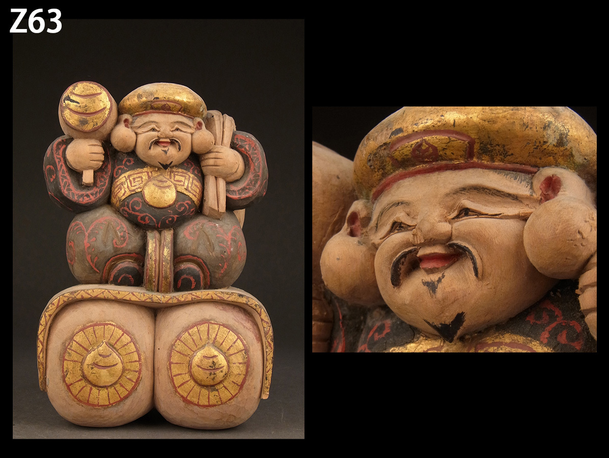 Z63☆時代彫刻 木彫 彩色 大黒天 座像 高さ約21,5cm/仏教美術 一