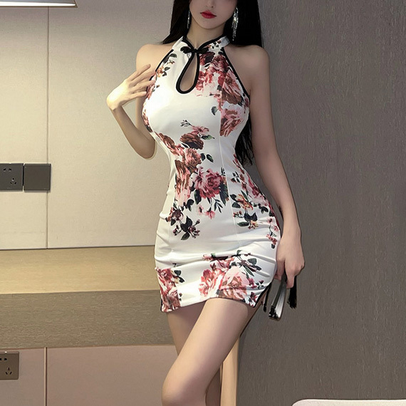 M008 超セクシー 悩殺 コスプレウェア チャイナドレス風(fēng) ワンピース ベビードール ミニスカート コスプレ衣裝 ナイトウェア ホワイト