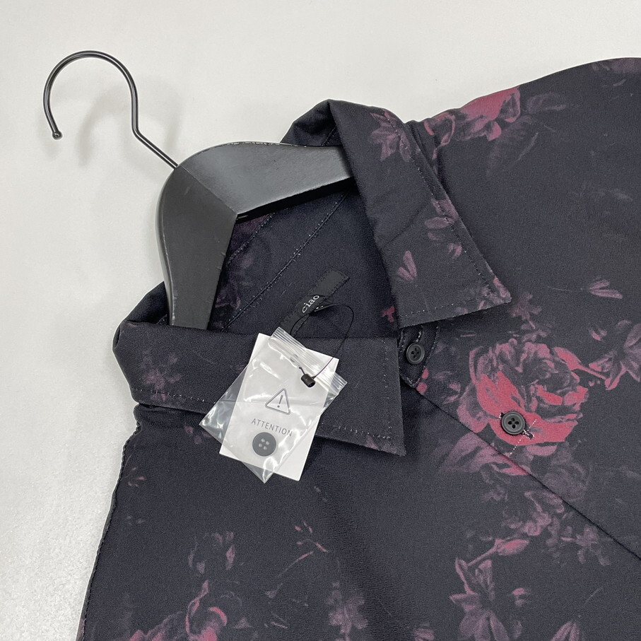ciao /L/ ブラック 長袖シャツ 薔薇 総柄 トップス 生地 ストレッチ スポーツゴルフバイクキャンプアウトドアオートバイ カジュアル チャオ_画像3