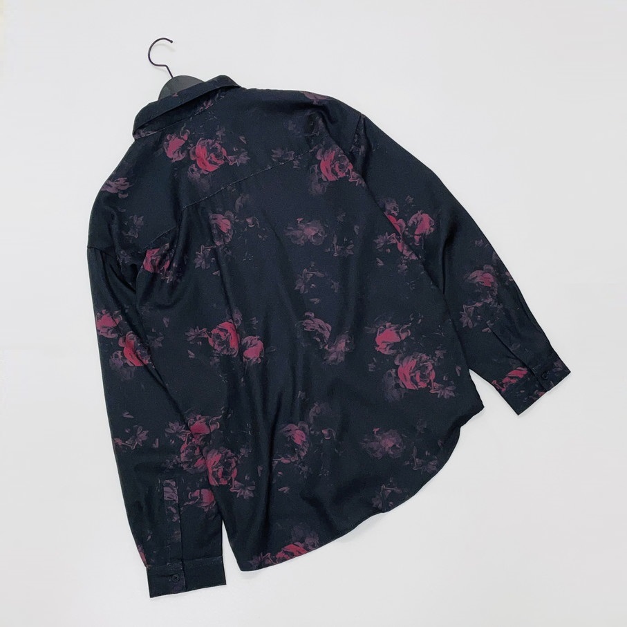 ciao /L/ ブラック 長袖シャツ 薔薇 総柄 トップス 生地 ストレッチ スポーツゴルフバイクキャンプアウトドアオートバイ カジュアル チャオ_画像10