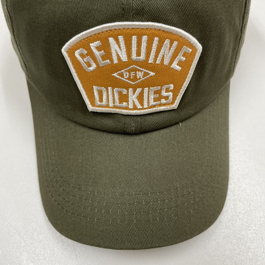Dickies グリーン系 キャップ スポーツ ゴルフ バイク トラック キャンプアウトドアオートバイ野球帽子 ワッペンホワイト刺繍 ディッキーズ